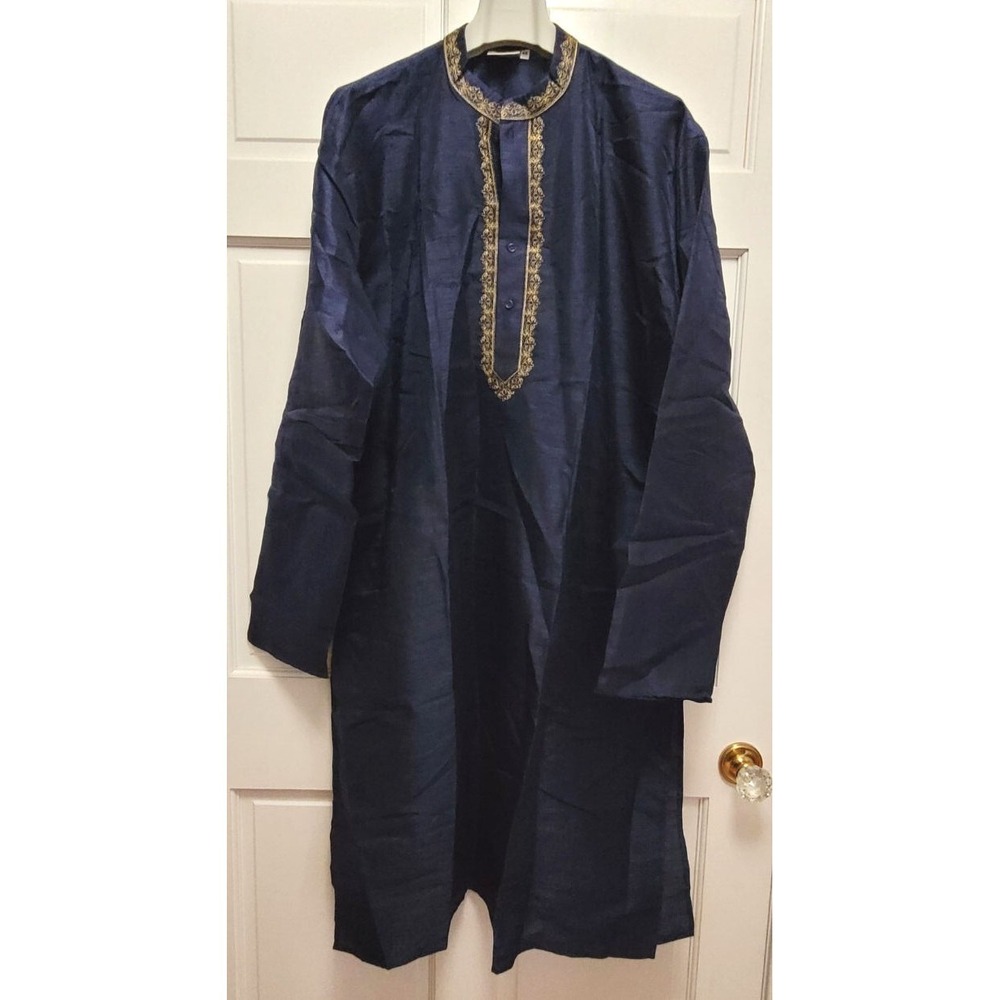Maple Clothing Men's Kurta Top & Pants Set - Deep Blue - Sz 48